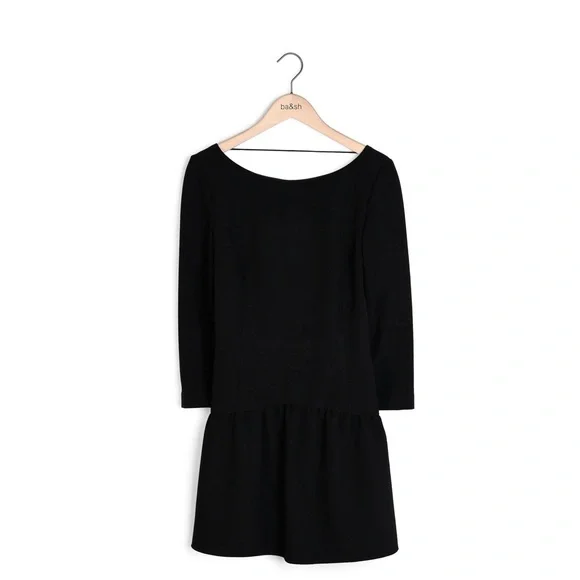 BA&SH Black Drop Waist Taxi Dress with Back Detail - Picture 3 of 7